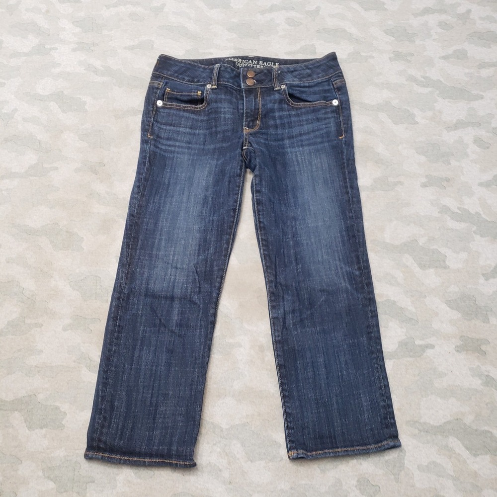 American Eagle Jeans Womens 6 Blue Artist Crop Denim Dark‎ Wash Stretch